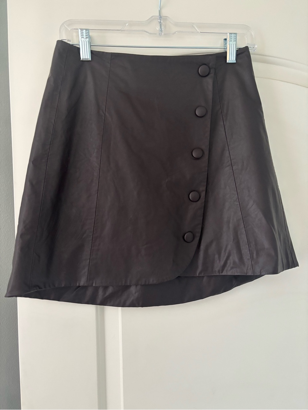 Zara Brown Faux Leather Wrap Mini Skirt with Button Detail